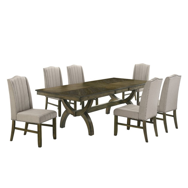 7Pc Wood Dining Set With Extendable Table
