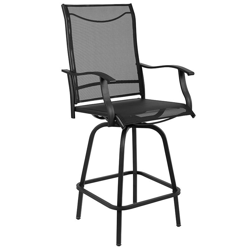 30" All-Weather Patio Swivel Outdoor Stools, Black, Set Of 2