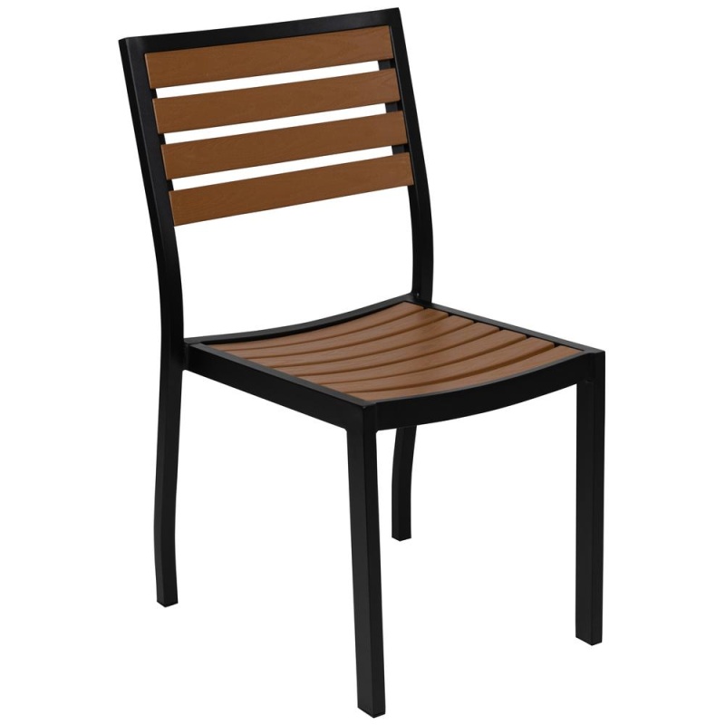 Outdoor Stackable Side Chair With Faux Teak Poly Slats