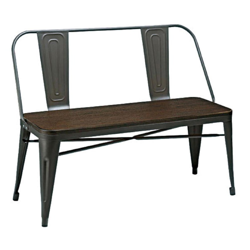 Metal Bench with Wood Top, Gunmetal