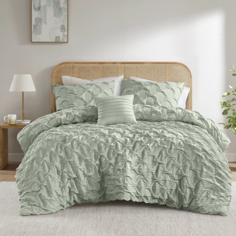 Bailey Diamond Pucker Woven Comforter Set, Green Color