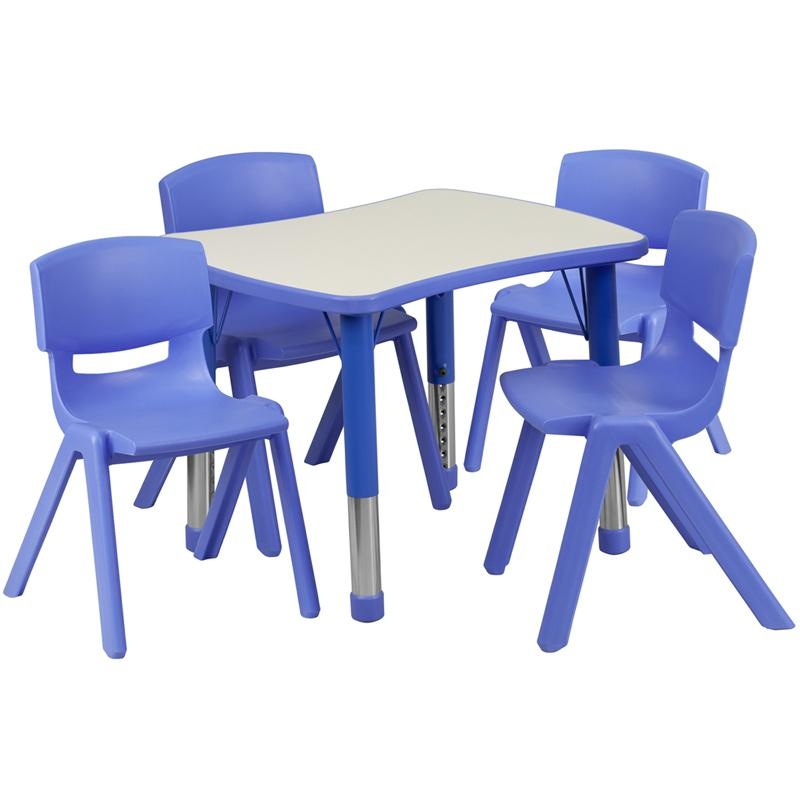 21.875''W X 26.625''L Blue Plastic Height Activity Table Set With 4 Chairs