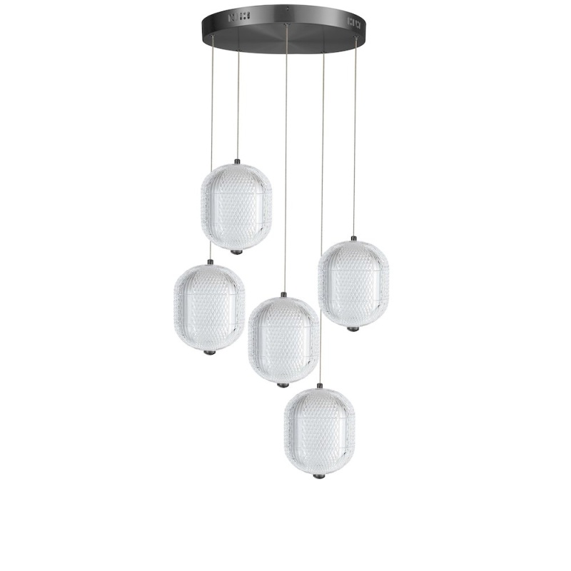 30W Multi Light Pendant in Matte Black with Clear Pattern Acrylic