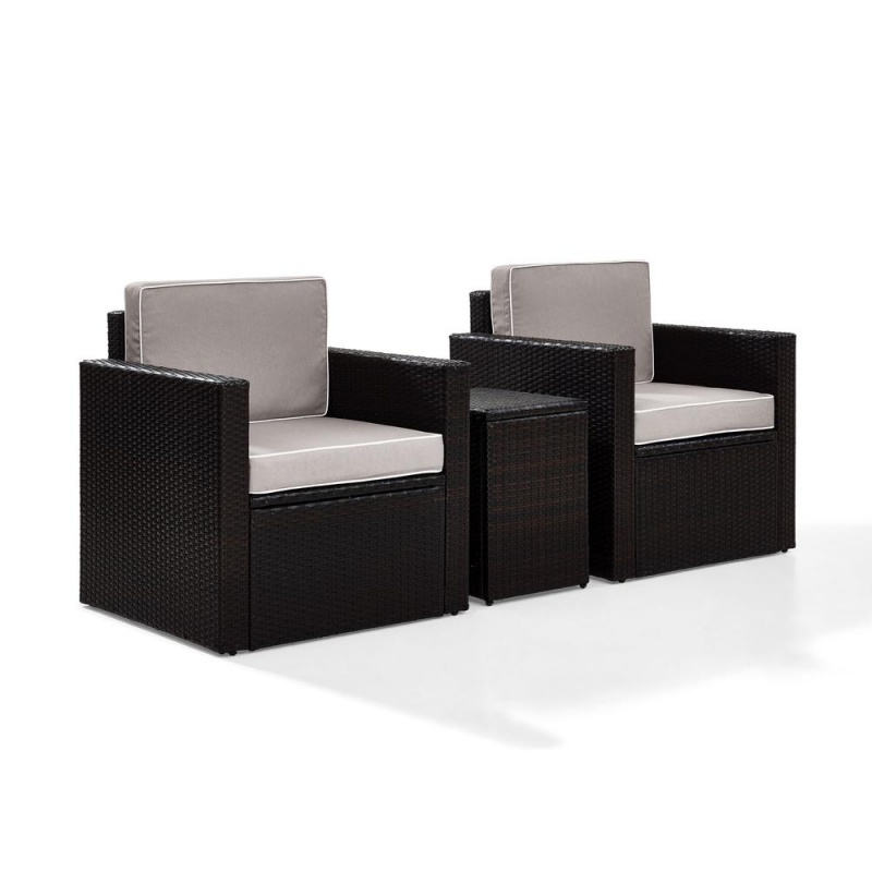 Palm Harbor 3Pc Outdoor Wicker Conversation Set Gray/Brown - 2 Swivel Chairs, Side Table