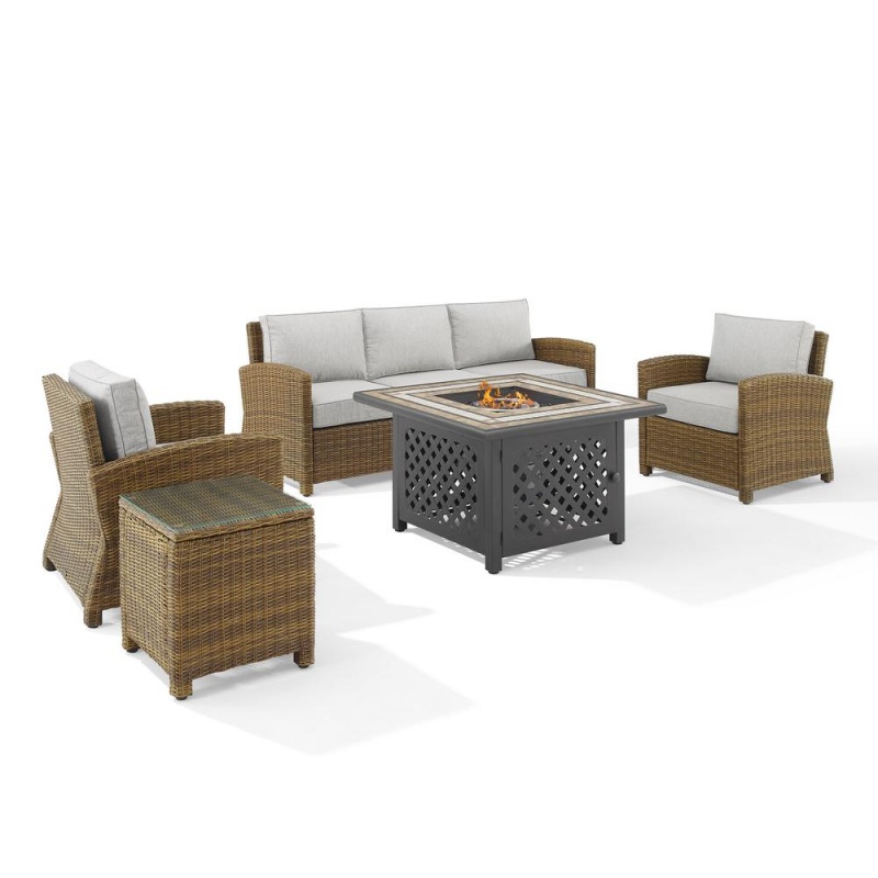 Bradenton 5Pc Outdoor Wicker Sofa Set with Fire Table by Crosley Furniture