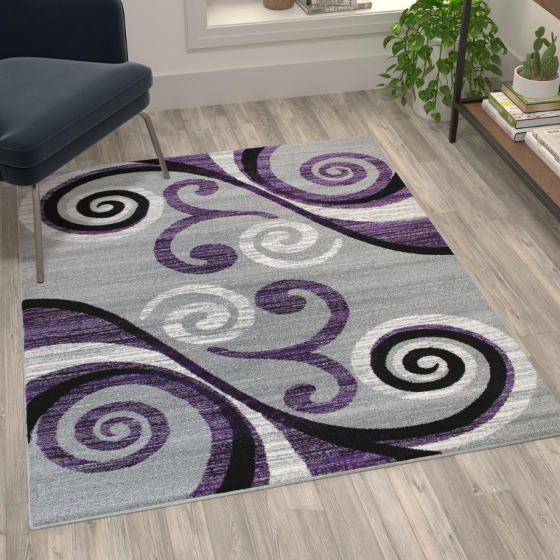 Valli Collection 4' X 5' Purple Abstract Area Rug - Olefin Rug With Jute Backing - Hallway, Entryway, Bedroom, Living Room