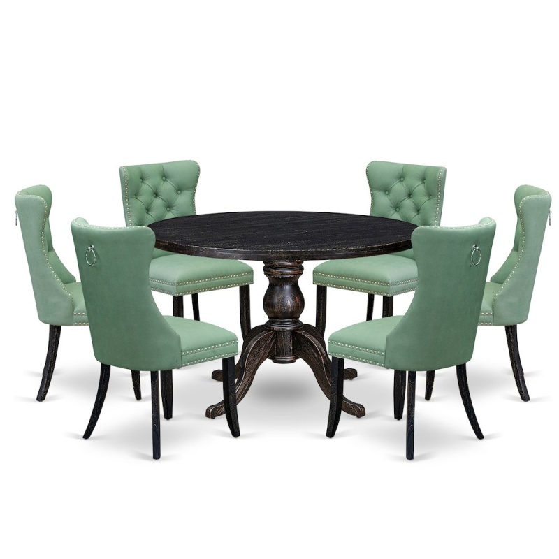 7 Piece Dinette Set with 48" Round Table in Willow Green