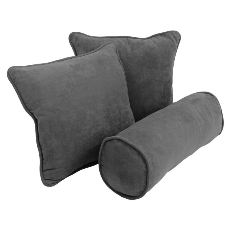Double-Corded Solid Microsuede Throw Pillows With Inserts (Set of 3) Steel Grey