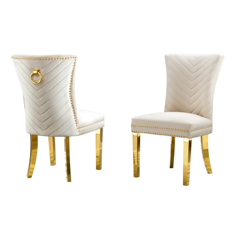 Cream Velvet Side Chairs With Gold Base (Set Of 2)