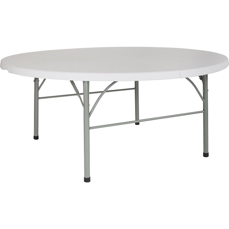 6-Foot Round Bi-Fold Granite White Plastic Banquet And Event Folding Table With Carrying Handle