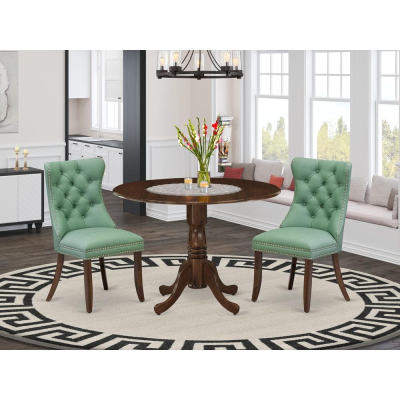 East West Furniture 3-Piece Kitchen Table Set with Round Drop-Leaf Dining Table