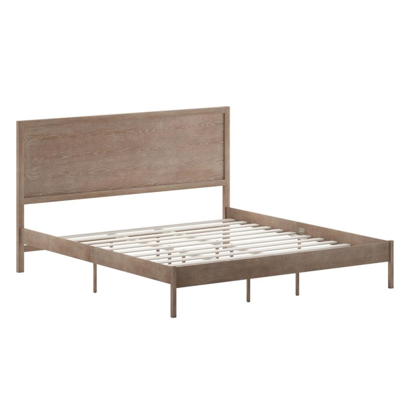 Modern King Size Wooden Platform Bed With Headboard