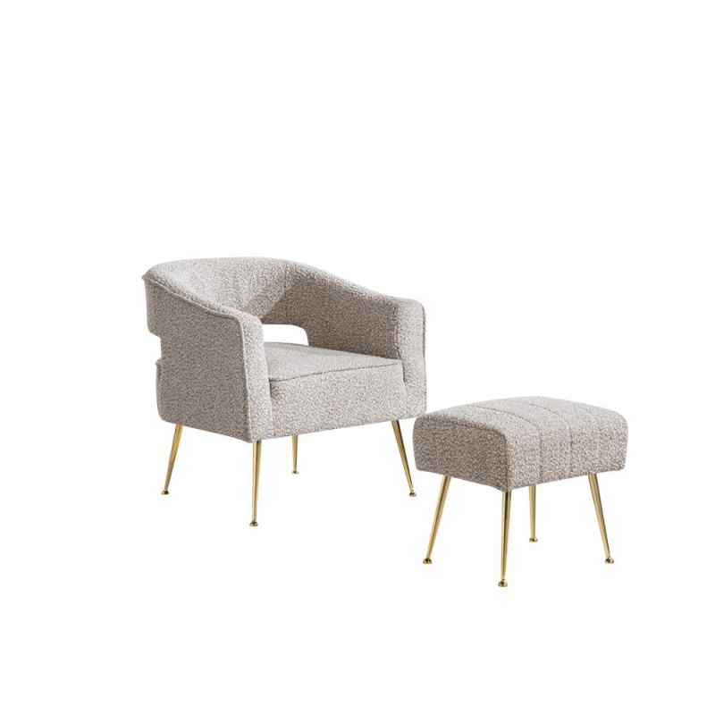 2 Pc Gray Accent Chair and Ottoman With Gold Legs