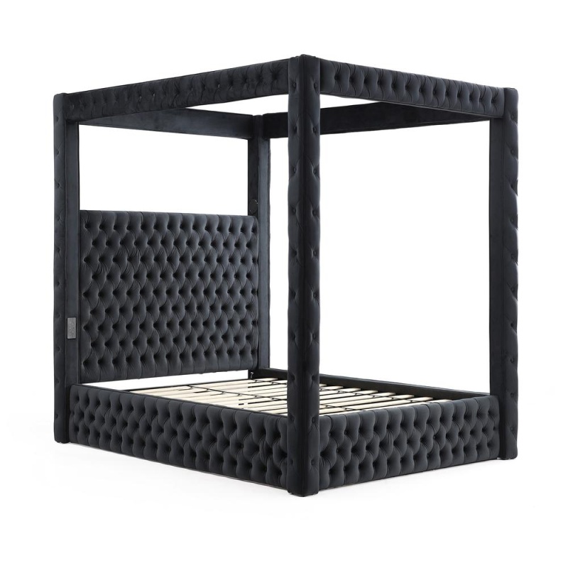 Dream Luxurious Velvet Canopy Bed With Speaker & Usb Connection