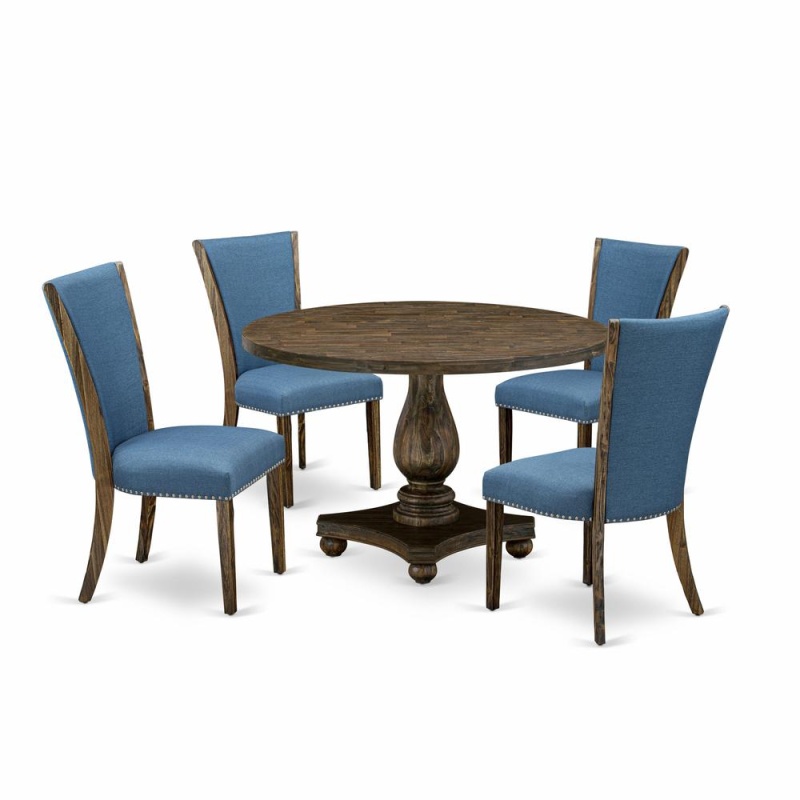 East West Furniture 5-Piece Dinette Set with Blue Parson Chairs