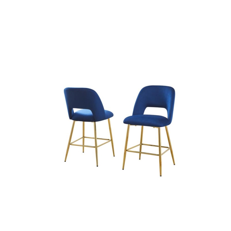 Navy Blue With Gold Base Bar Stool Set of 2