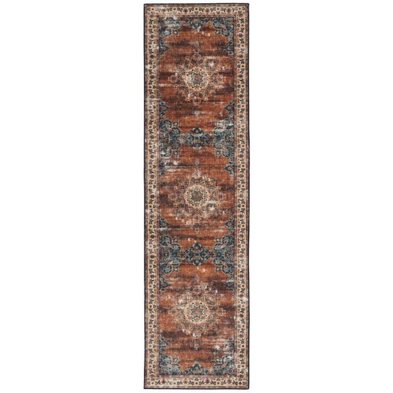 Washable Foster Russet/Ivory 2x8 Rug