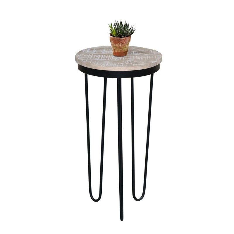 Round Chairside Table - Tan/Black