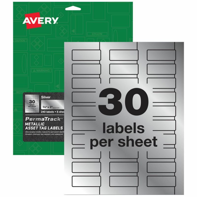 Avery® Permatrack Asset Tag Label - 3/4" Width X 2" Length - Permanent Adhesive - Rectangle - Laser - Silver - Film - 30 / Sheet - 8 Total Sheets - 240 Total Label(S) - 5