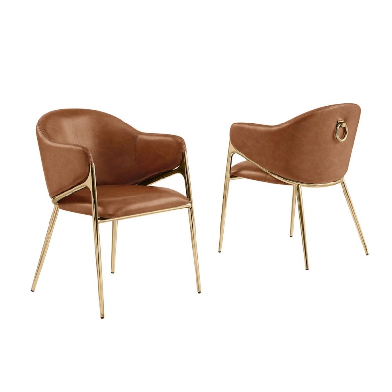 Leather-Aire Side Chairs With Gold Chrome, Set of 2
