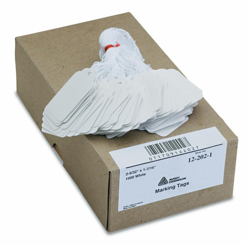 Avery® Marking Tags - Strung - 2.16" Length X 1.44" Width - Rectangular - Twine Fastener - 1000 / Box - Cotton, Polyester, Card Stock - White