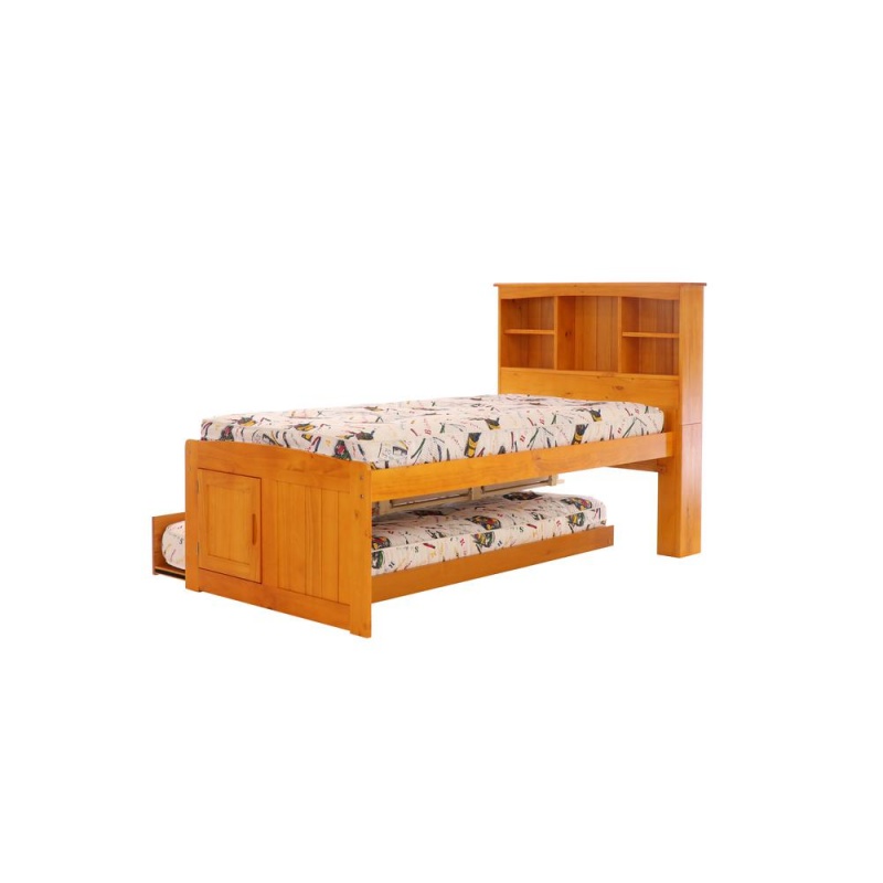 Os Home And Office Furniture Model Solid Pine Twin Captains Bookcase Bed With 3 Drawers And A Twin Sized Trundle In Warm Honey