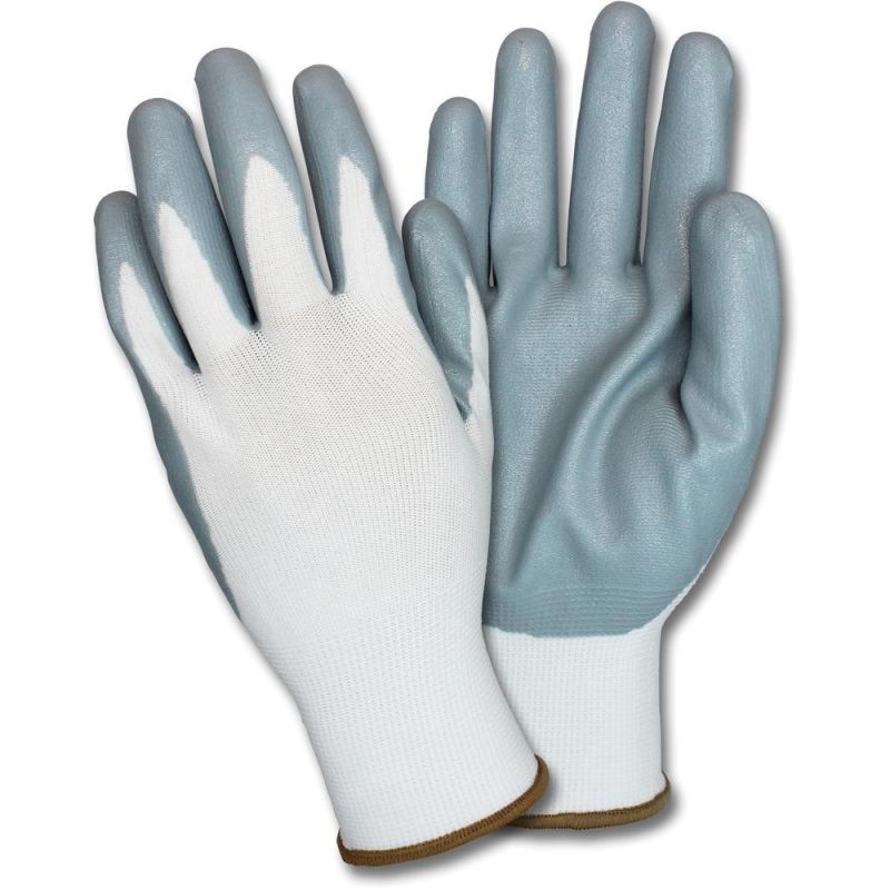 Safety Zone Nitrile Coated Knit Gloves - Hand Protection - Nitrile Coating - Large Size - White, Gray - Durable, Flexible, Breathable, Comfortable, Knitted - For Industrial - 1 Dozen