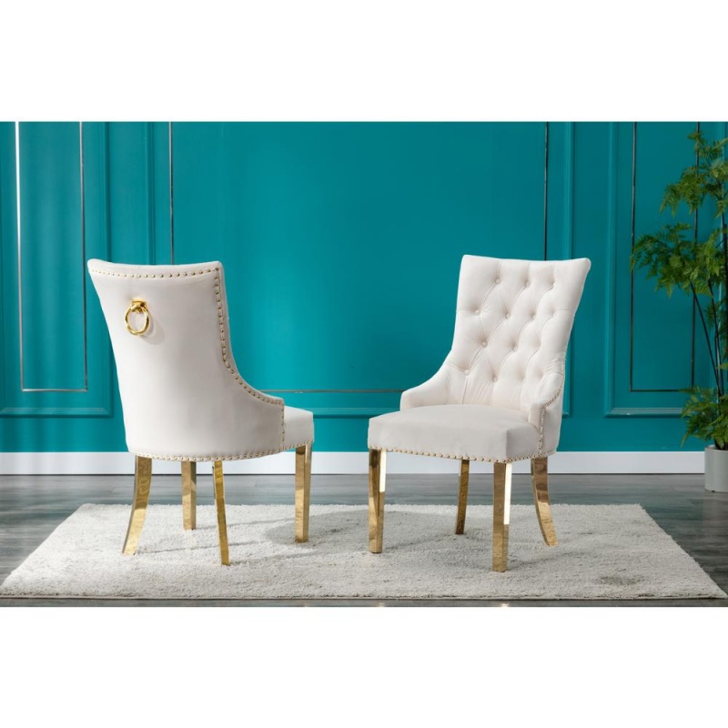 Tufted Velvet Upholstered Side Chairs, 4 Colors To Choose (Set Of 2) - Cream 673
