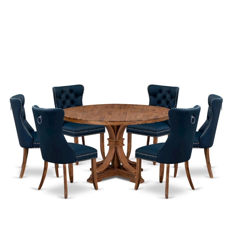 East West Furniture 7-Piece Wooden Dining Set in Navy Blue