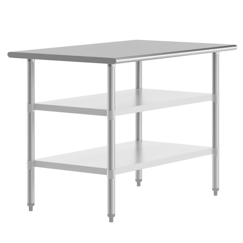 30X48 Portable Prep and Work Table with Top Shelf and 2 Adjustable Undershelves