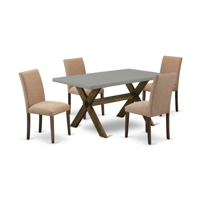 East West Furniture 5-Piece Dining Table Set Includes 4 Modern Chairs With Upholstered Seat And High Back And A Rectangular Table - Distressed Jacobean Finish