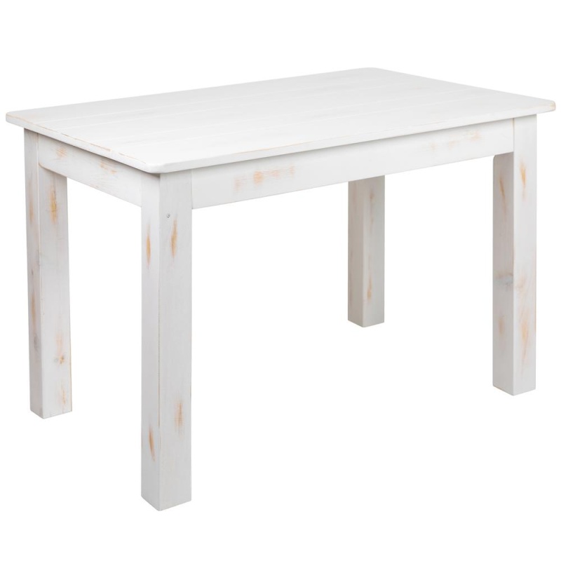 46" x 30" Rectangular Antique Rustic White Solid Pine Farm Dining Table