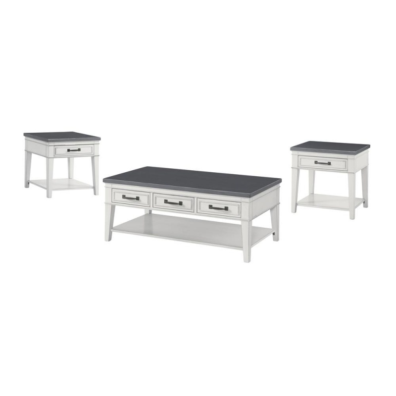 Martin Svensson Home Del Mar 3 Drawer Coffee Table, Antique White And Grey