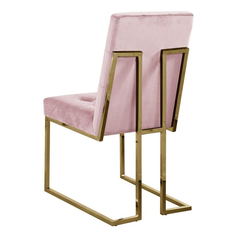 Modern Velvet Fabric Dining Chair In Pink/Gold (Set Of 2)
