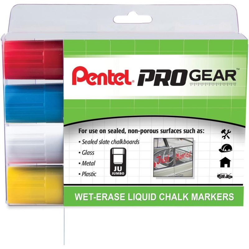 Pentel Progear Wet-Erase Liquid Chalk Marker - Jumbo Marker Point - Chisel Marker Point Stylechalk-Based Ink - 4 / Pack