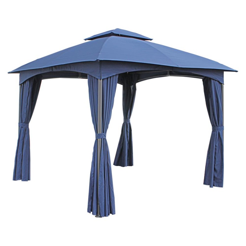 St. Kitts 10-Foot Steel Dome-Top Gazebo With Curtains, Navy