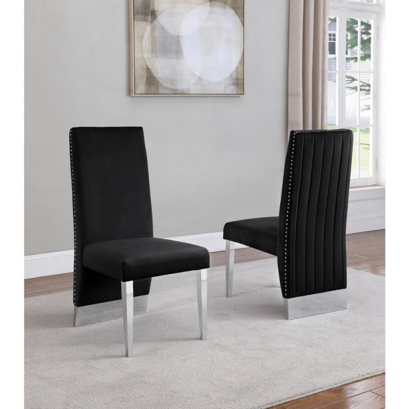 Tufted Velvet Upholstered Dining Chair, 4 Colors To Choose (Set Of 2) - Black