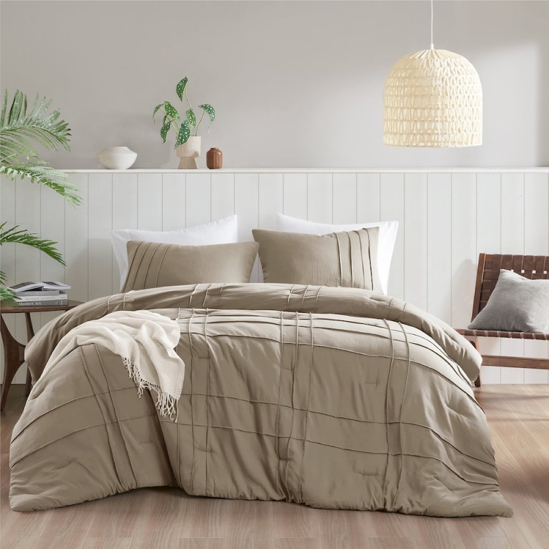Porter Soft Washed Pleated Comforter Set, Khaki Color