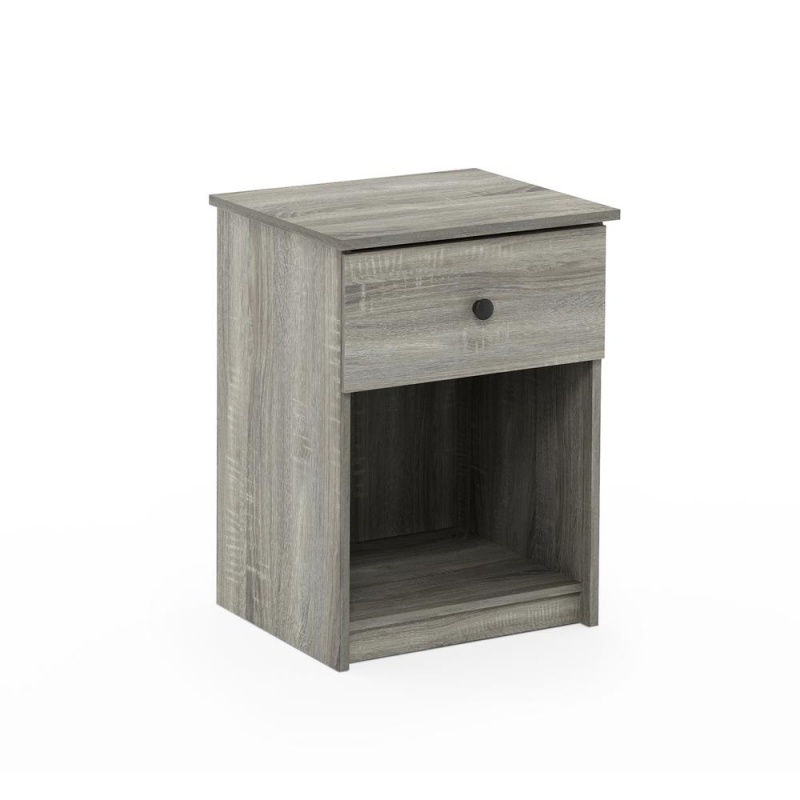Furinno Lucca Nightstand With One Drawer, French Oak Grey