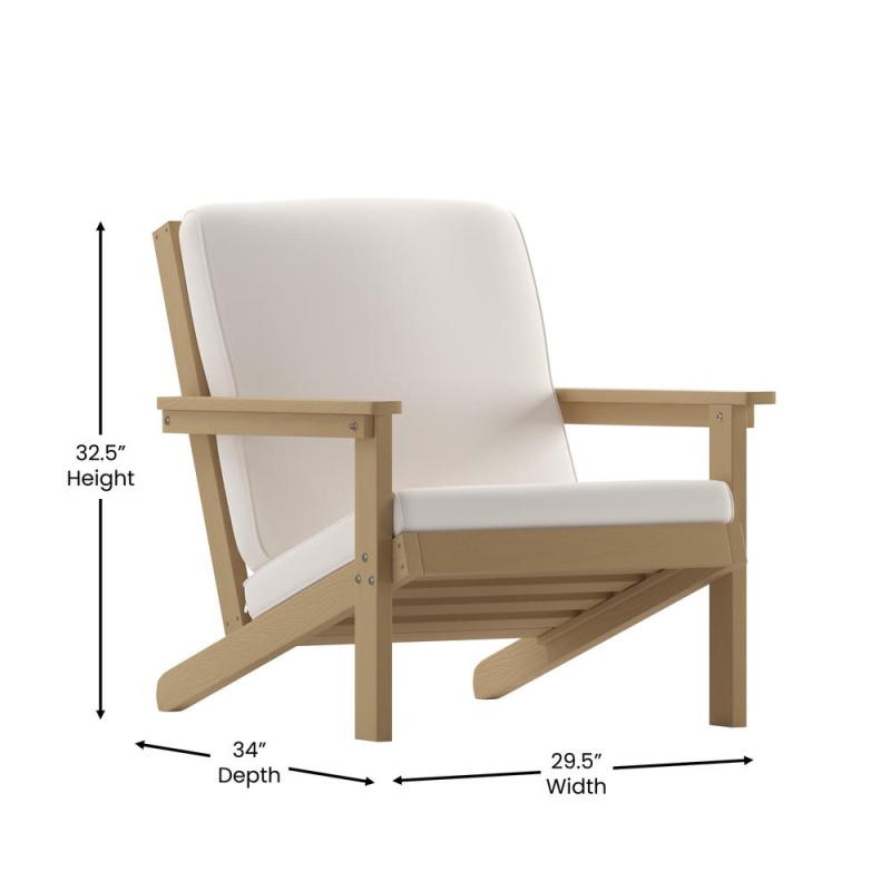 Charlestown All-Weather Poly Resin Wood Adirondack Style Deep Seat Patio Club Chair With Cushions, Natural Cedar/Cream