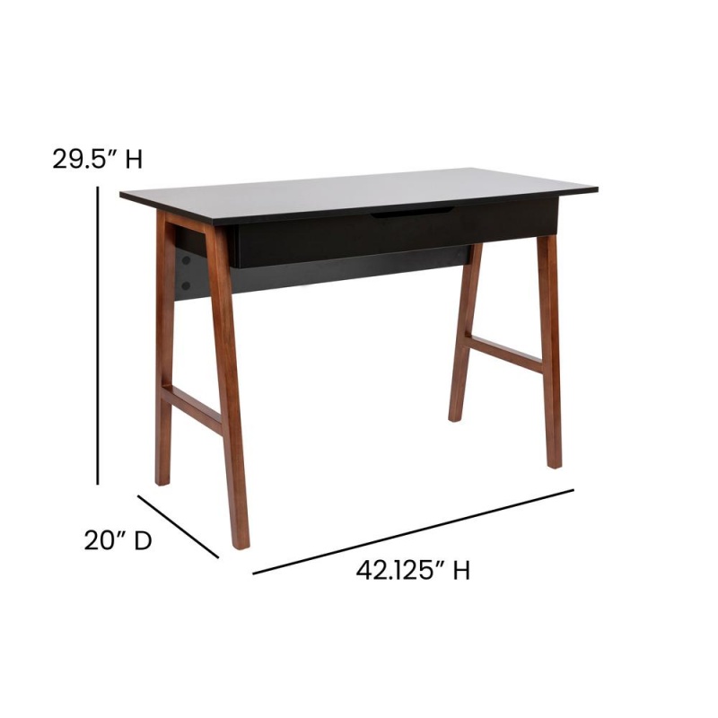 Home Office Writing Computer Desk With Drawer - Table Desk For Writing And Work, Black/Walnut