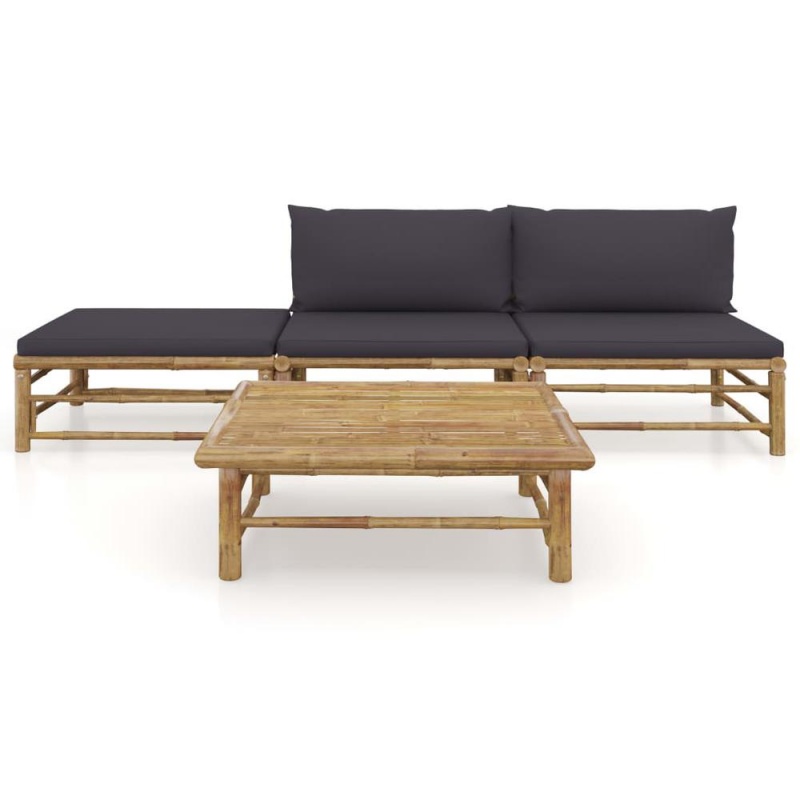 Vidaxl 4 Piece Garden Lounge Set With Dark Gray Cushions Bamboo 8244
