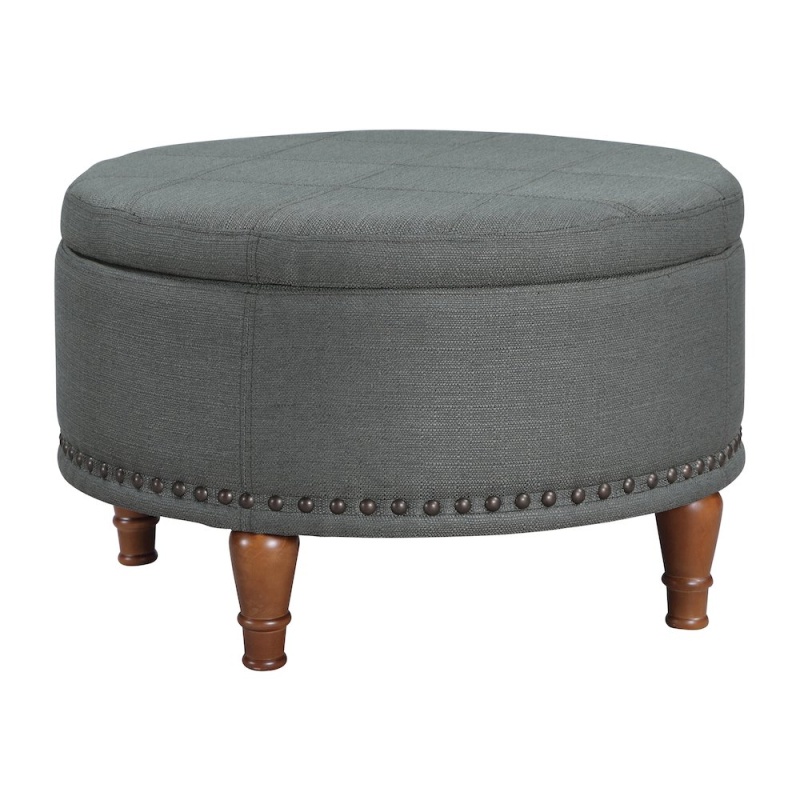 Alloway Storage Ottoman In Charcoal Fabric With Antique Bronze Nailheads