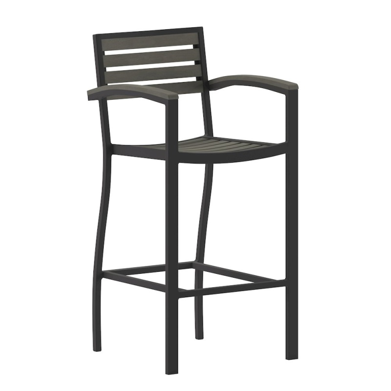 Contemporary All-Weather Patio Bar Stool With Arms