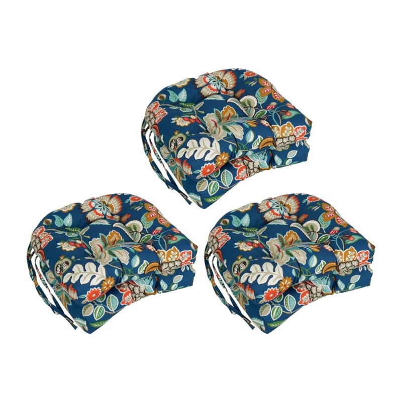 16-Inch Spun Polyester Patterned Outdoor U-Shaped Tufted Chair Cushion