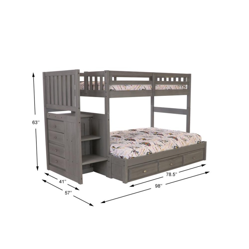 Os Home And Office Furniture Model Solid Pine Mission Staircase Twin Over Full Bunk Bed With Seven Drawers In Charcoal Gray