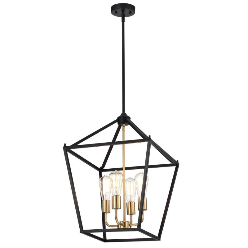 Chloe Lighting Ironclad Industrial 4 Light Textured Black Inverted Pendant Ceiling Fixture 16" Wide