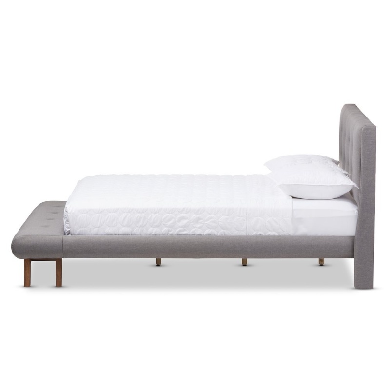 Reena Grey Fabric Queen Size Platform Bed With Built-In Bench