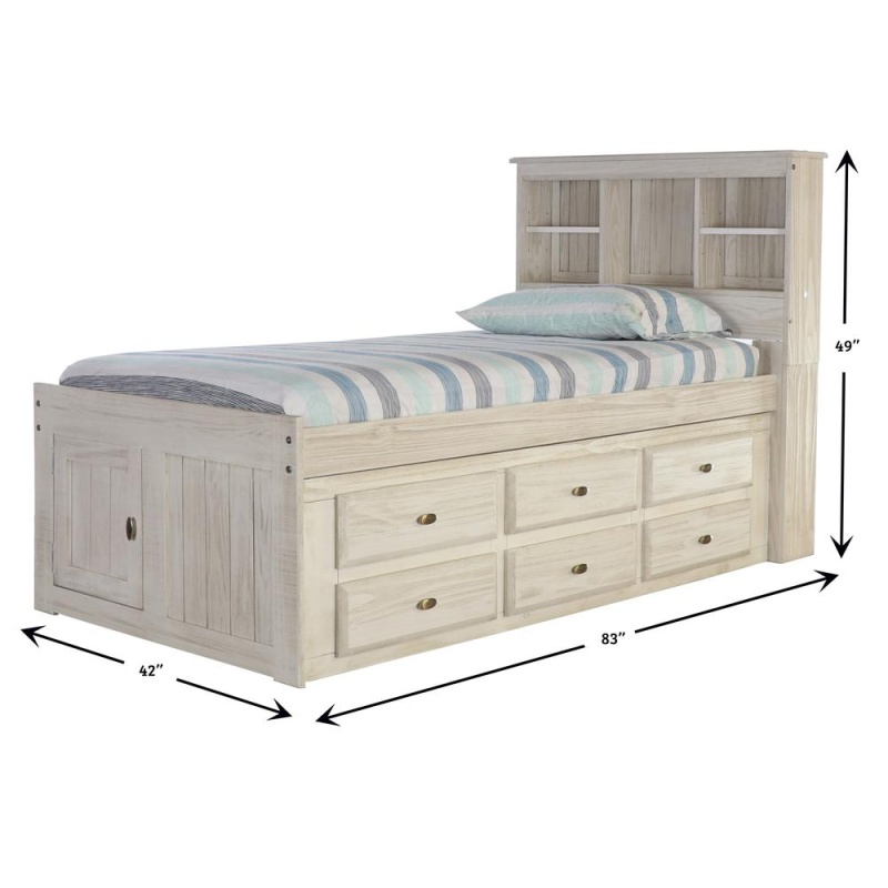 Os Home And Office Furniture Model Solid Pine Twin Captains Bookcase Bed With 12 Drawers In Light Ash