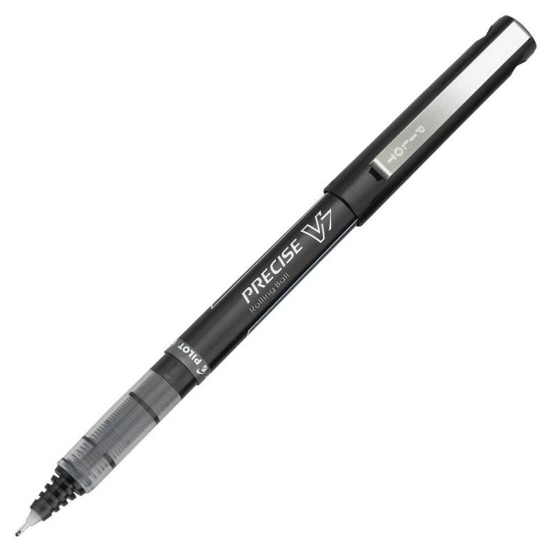 Pilot Precise V7 Premium Rolling Ball Pens - Fine Pen Point - 0.7 Mm Pen Point Size - Black - Clear Barrel - 1 Dozen